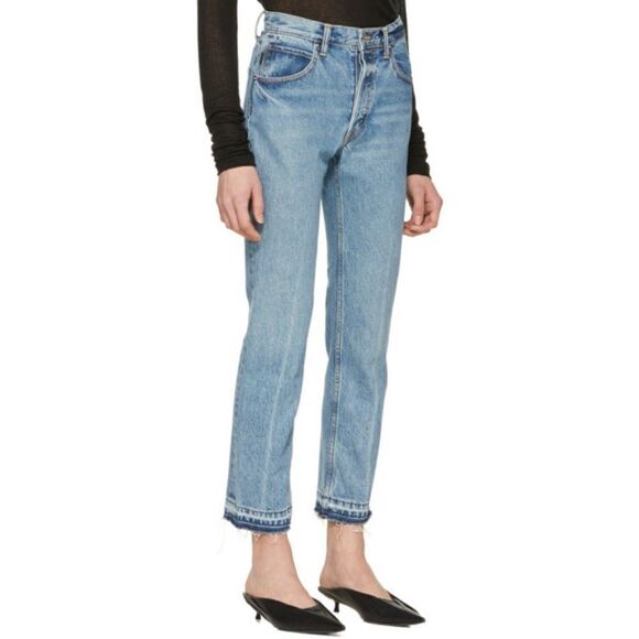HELMUT LANG Light-Wash Crease Straight-Leg Jeans - Picture 8 of 9